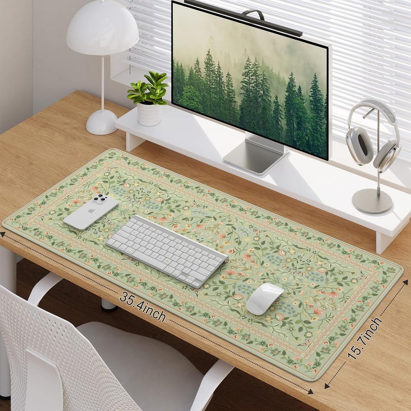 iCasso Desk Mat for Keyboard and Mouse, Large Mouse Pad, Desk Pad Mat, Anti-Slip Big Mousepad with Stitched Edges for Computer Desktop(Light Green) - Image 2
